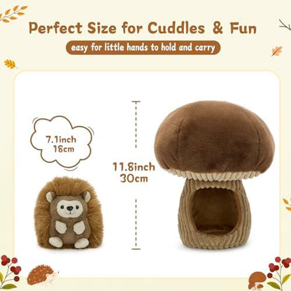 MaoGoLan 2pcs Hedgehog Stuffed Animal - 12" Mushroom Plush House with Stuffed Hedgehog, Soft Cute Hedgehog Plushie Toy for Kids Girls Boys Gift