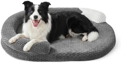 JOEJOY Orthopedic Dog Beds Large Sized Dog, Washable Waterproof Oval Large Dog Bed with Removable Cover, Big Egg-Crate Memory Foam Pet Bed with Bolster Sides & Non-Skid Bottom, Dark Grey, 36''x27''