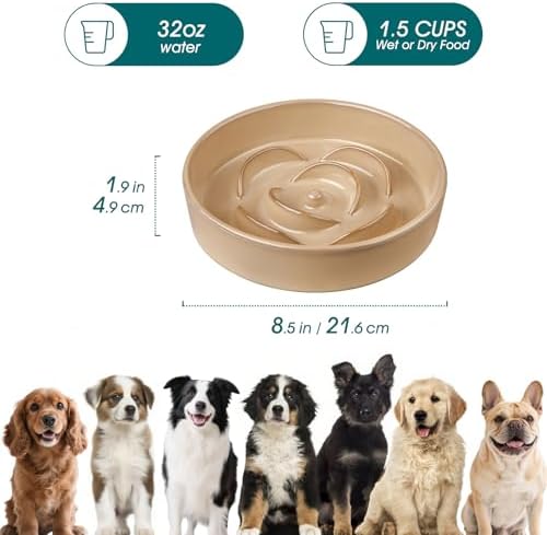 vancasso Ceramic Slow Feeder Dog Bowl, 1.5 Cup Puzzle Dish for Medium Breed