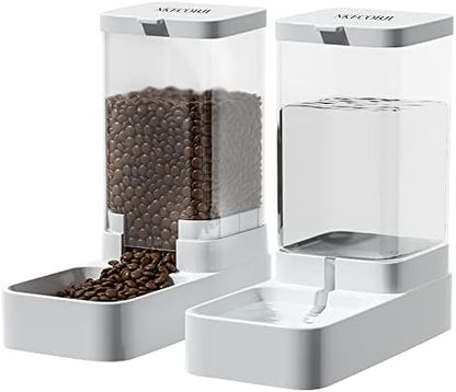 NKECOBJI Gravity Pet Feeder and Water Dispenser Set, Automatic Dog Feeder and Dog Water Dispenser for Dogs Cats Pets Animals Large Capacity(3.8L)