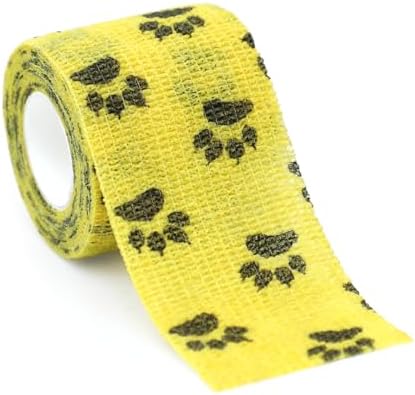 Self Adhesive Bandage Wrap Animal Cohesive Bandage Self Adherent Wrap First Aid Tape for Dogs Cats Horses Birds & Wrist Healing Ankle Sprain (2 Inch Ye Paw Set 6 Rolls)