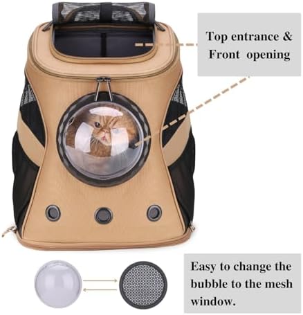 LOLLIMEOW Large Pet Carrier Backpack, Bubble Backpack Carrier for Fat Cats and Puppies,Airline-Approved(Khaki)