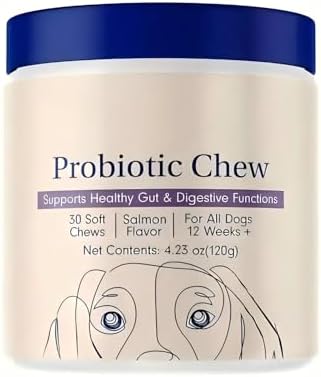Dog Probiotics - Pet Digestive and Immune Supplement - Suitable for All Dog Breeds - Salmon Favor - 4.32 Ounces - 30 Tablets