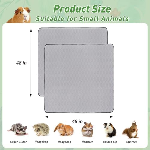 Guinea Pig Cage Liners, 48''X48'' Washable Guinea Pig Pee Pads, Non Slip Reusable Super Absorbent Guinea Pig Training Mat Bedding Fleece for Small Animals Hamster Rabbit Chinchilla Rat, 2Pack