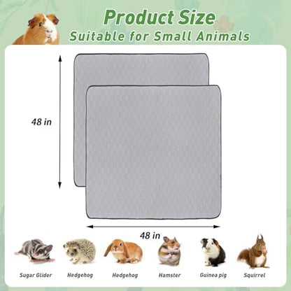 Guinea Pig Cage Liners, 48''X48'' Washable Guinea Pig Pee Pads, Non Slip Reusable Super Absorbent Guinea Pig Training Mat Bedding Fleece for Small Animals Hamster Rabbit Chinchilla Rat, 2Pack