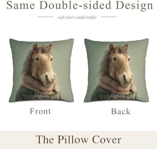 InkRain Winter Animal Cute Horse Pillow Cover 24x24 Inch Set of 2 Home Decor Decorative Cotton Linen Illustration Pillowcases for Living Room House Sofa