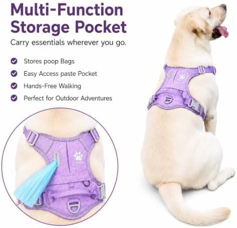 PawWave No Pull Dog Harness with Built-in Hidden AirTag & GPS Tracker Holder, Reflective Adjustable Escape-Proof Vest Harness for Small & Medium Dogs (Purple, XL)