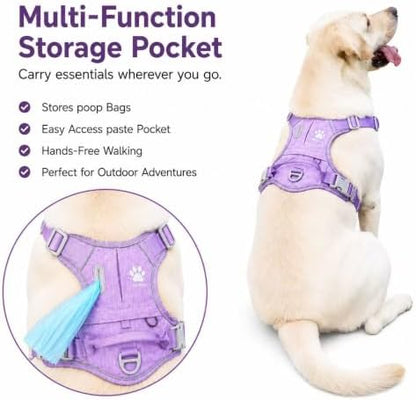 PawWave No Pull Dog Harness with Built-in Hidden AirTag & GPS Tracker Holder, Reflective Adjustable Escape-Proof Vest Harness for Small & Medium Dogs (Purple, S)