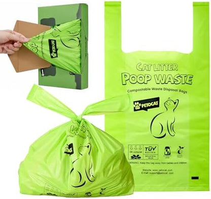 Cat Litter Bags for Poop, Certified Compostable Cat Waste Disposal Bag, Leakproof Durable and Unscented Large to Fit Any Scoop Strengthen Dog Poop Bag- 100 Count