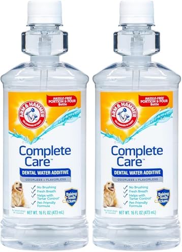 Arm & Hammer Complete Care Dental Water Additive for Dogs, Easy Portion Bottle, Dog Breath Freshener, Dog Mouth Wash or Dental Rinse, Simply Add to Pet Drinking Water for Fresher Breath, 16 FL OZ