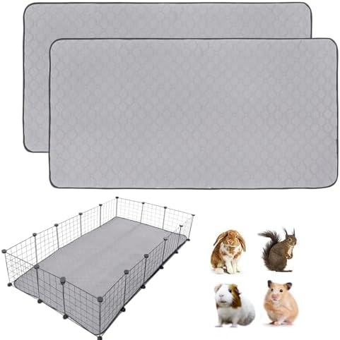 Guinea Pig Cage Liners, 36''X60'' Washable Guinea Pig Pee Pads, Non Slip Reusable Super Absorbent Guinea Pig Training Mat Bedding Fleece for Small Animals Hamster Rabbit Chinchilla Rat, 2Pack