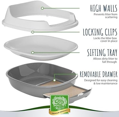 Small Pet Select Sifting Cat Litter Box, with Scoop & 5 Pee Pads