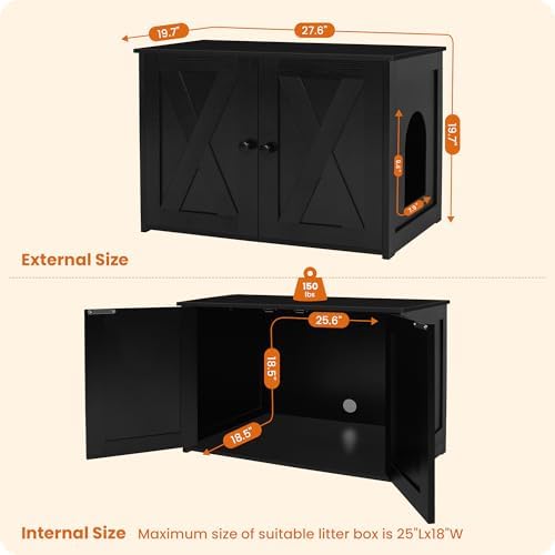 Dwanton Cat Litter Box Enclosure, Hidden Litter Box Furniture, 27.6 Inches