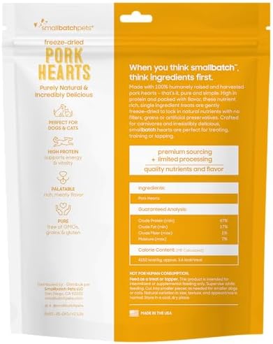 smallbatch Freeze Dried Pork Heart Treats for Dogs & Cats, 3.5oz