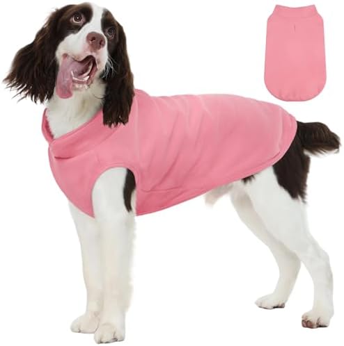 FUAMEY Dog Fleece Vest for Large Dogs,Warm Stretchy Dog Sweatshirts Pullover with Leash Hole Dogs Sweater Soft Pet Turtleneck Cozy Pet Vest Lightweight Sleeveless Pink XL