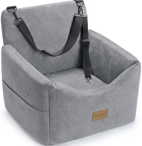 JOEJOY Dog Car Seats for Small Medium Dogs Under 35lbs, Dog Booster Seat with Detachable Washable Cover and Cushion, Memory Foam Pet Car Seat with Safety Belt and Storage Pockets (LG)
