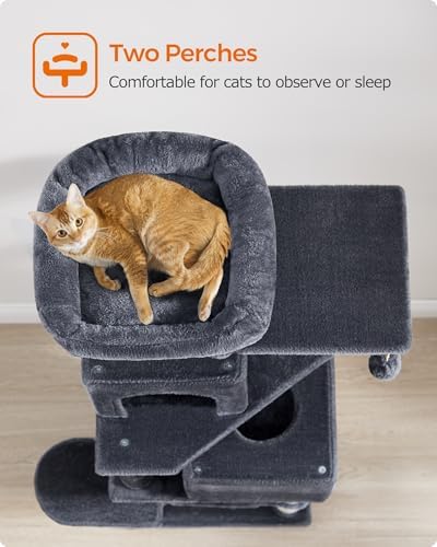 Feandrea Cat Tree, 59.5-Inch Tall Cat Tower, Multi-Level Condo, Smoky Gray