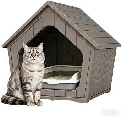 Cat Litter Box Enclosure Furniture, Hidden Litter Box with Air Holes, Cat Houses for Outdoor Cats, Wide Opening Design for Easy Cleaning, Grey