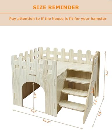 Hamster Hideout Cage Accessories - Hamster House and Habitat Wooden Hide Hut with Climbing Stairs and Platform for Syrian Dwarf Gerbils and Mouse Mice Rat，Small Animals etc.
