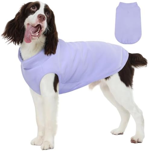 FUAMEY Dog Fleece Vest for Large Dogs,Warm Stretchy Dog Sweatshirts Pullover with Leash Hole Dogs Sweater Soft Pet Turtleneck Cozy Pet Vest Lightweight Sleeveless Purple XL