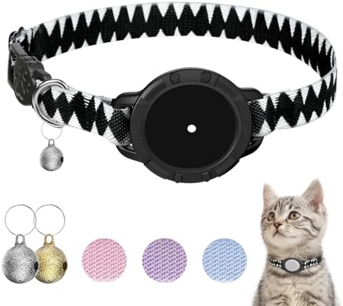 AirTag Cat Collars, Stretchy Collar with AirTag Holder and Bell