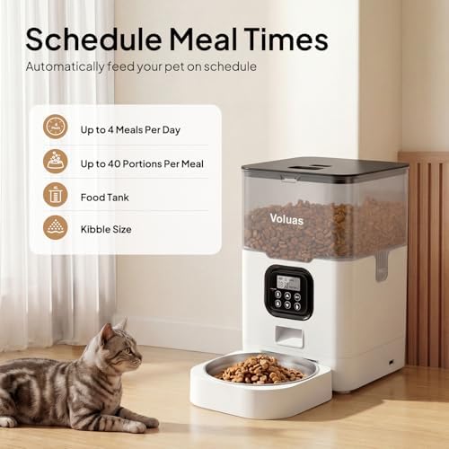 VOLUAS Automatic Cat Feeder, 4L Timed Dry Food Dispenser for Cats & Dogs