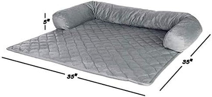 Couch Cover for Dogs - 35x35 Pet Furniture Protector with Memory Foam Neck Bolster, Quilted Fabric, and Water-Resistant Base Layer by PETMAKER (Gray)