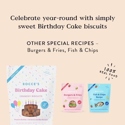 Bocce's Bakery Birthday Cake Flavor Crunchy Biscuits Dog Treats, 5 oz