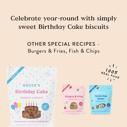 Bocce's Bakery Birthday Cake Flavor Crunchy Biscuits Dog Treats, 5 oz