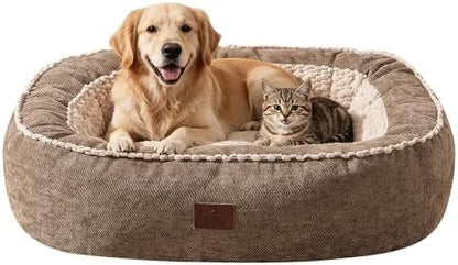 SOMAHE Calming Oval Bolster Dog Bed, Washable Cover, Large 35x28x8 Coffee