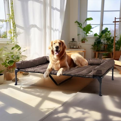Veehoo Outdoor Elevated Dog Bed with Waterproof Bolster Cushion, Cooling