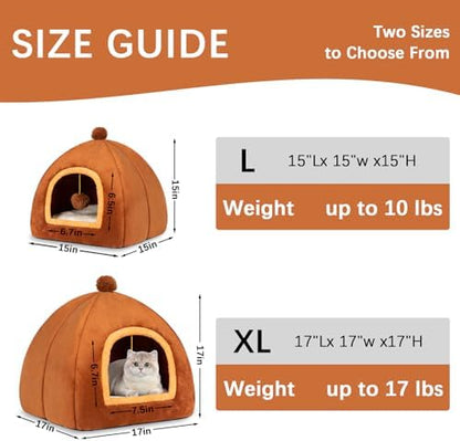 Cat Bed Cave for Indoor Cats,Cat House Tent Bed with Removable Washable Cushioned Pillow, 2-in-1 Kitten Beds for Indoor Kittens,Pet Bed