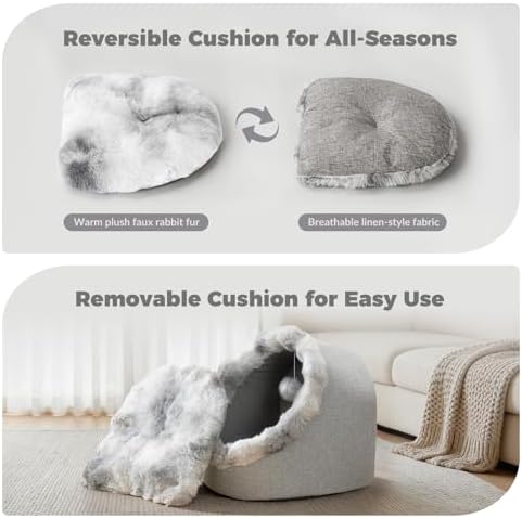Avont Cat Bed Cave for Indoor Cats, Semi-Enclosed with Washable Cushion
