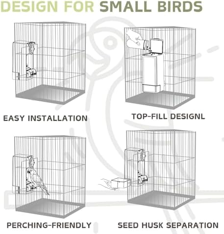 Automatic Bird Feeder, Bird Cage Feeder with Perch for Parakeet Canary Cockatiel Finch (Green)