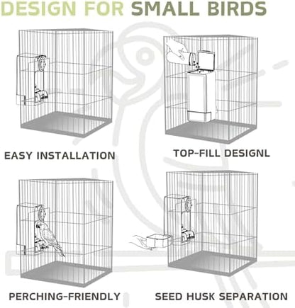 Automatic Bird Feeder, Bird Cage Feeder with Perch for Parakeet Canary Cockatiel Finch (Green)