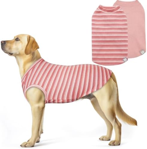 KYEESE 2Pack Waffle Dog Shirt for Large Dogs Striped Dog Sweater Tank Top