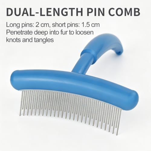 Stainless Steel Pet Dematting Deshedding Brush,Pet Grooming Tool(Blue)