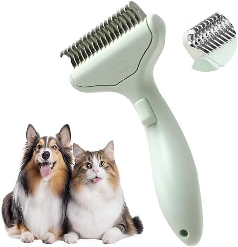 Dematting Comb and Deshedding Brush for Double-Coated Dogs and Cats,Undercoat Rake Pet Brush for long haired and Matted Fur Pets,Grooming Tool for Kitten, Puppy and Rabbit (Green)