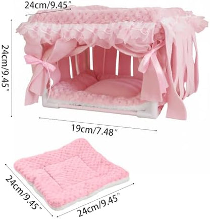 MiOYOOW Guinea Pig Hideout, Small Animal Sleeping Bed Hamster Hiding House with Fringe Curtain for Dwarf Rabbit Guinea Pigs Sugar Gliders Hamsters