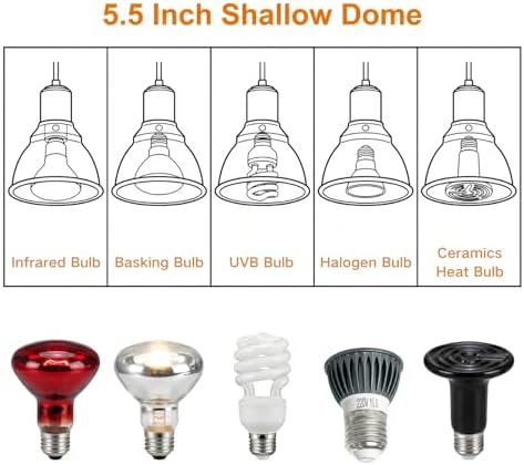 Reptile Light Fixture, 5.5 Inch Shallow Dome Light Fixture for UVA/UVB Heat Lamp, Reptile Heat Basking Bulb, Optical Reflection Heat Lamp Fixture Cover for Reptile Glass Tank Terrariums