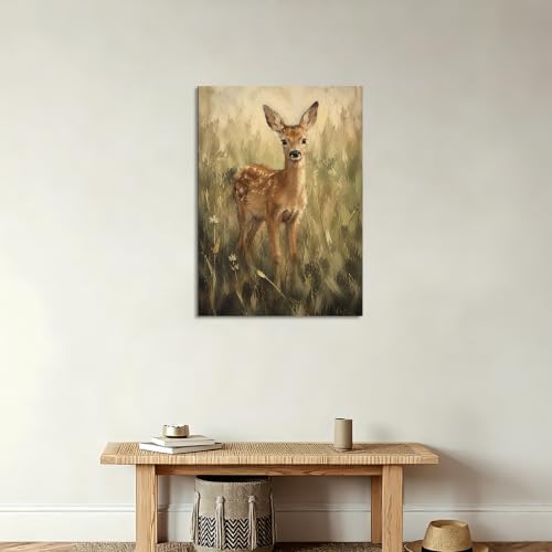 Fawn Canvas Wall Art 16x24 Inch, Framed Wall Art for Living Room