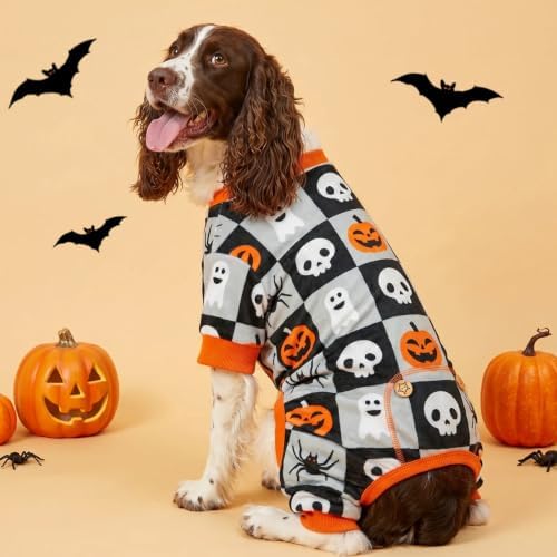 KYEESE Dog Halloween Pajamas for Small Medium Dogs, Checkered Pumpkin Ghost