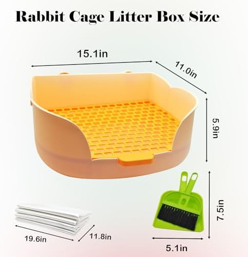 PINVNBY Litter Box for Rabbits,Plastic Rabbit Pan with Grate,Bunny Potty Training Corner Detachable Rabbit Toilet Bedding Accessory for Hedgehog Chinchilla Ferret (Orange)