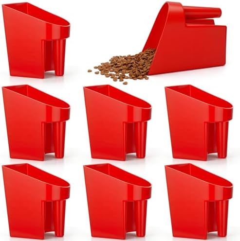 FillTouch 8 Pcs Feed Scoop 2 Qt Plastic Enclosed Heavy Duty Stackable Feed Scoop for Bird Horse Chicken Livestock Animal Ranchers Homesteaders Farmers(Red)
