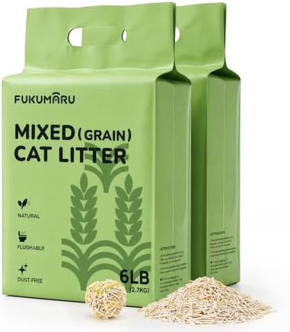 FUKUMARU Tofu Cat Litter, Millet Blend, Vanilla Scented, Clumping, 12 lb