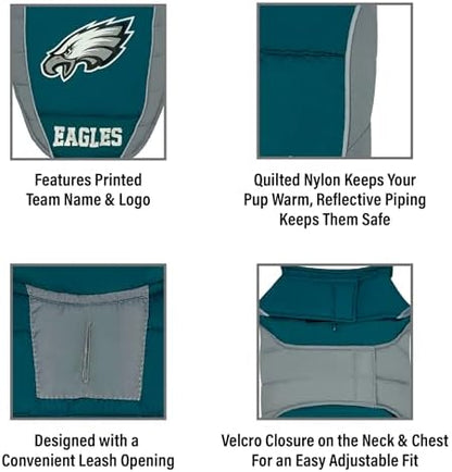 NFL Philadelphia Eagels Puffer Vest for Dogs & Cats, Size Large. Warm, Cozy, and Waterproof Dog Coat, for Small and Large Dogs/Cats. Best NFL Licensed PET Warming Sports Jacket