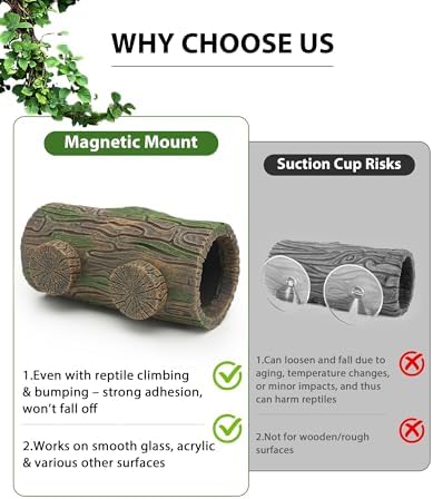 REPTITRIP Magnetic Crested Gecko Hideout - Resin Hollow Log Cave, Reptile Hide Cave, Reptile & Amphibian Habitat Hide, Terrariums Decor