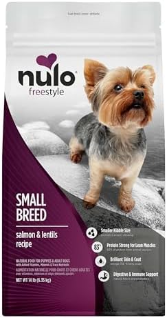 Nulo Freestyle Small Breed Dog Food Dry - Salmon & Lentils, Puppy & Adult Grain Free Dog Food, Natural, High Protein, Smaller Sized Kibble with BC30 Probiotic for Healthy Digestion Support, 14lb