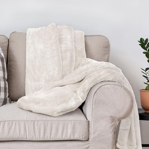 DEZ FURNISHINGS Ultra Soft Plush Fleece Throw Blanket, Double Sided Cozy Thick Warm Blanket for Sofa & Bed, Twin (66" x 90"), Ivory