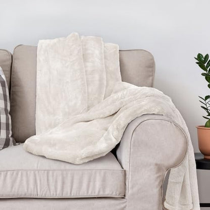 DEZ FURNISHINGS Ultra Soft Plush Fleece Throw Blanket, Double Sided Cozy Thick Warm Blanket for Sofa & Bed, Throw XL (60" x 70"), Ivory